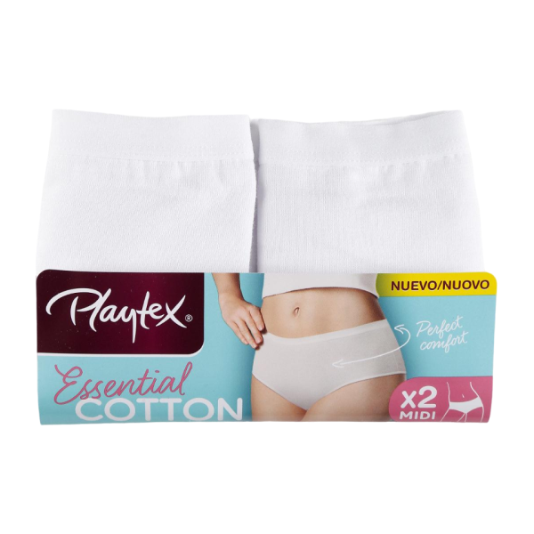 playtex essential cotton bi-pack midi slip - colore: bianco, taglia2: 2