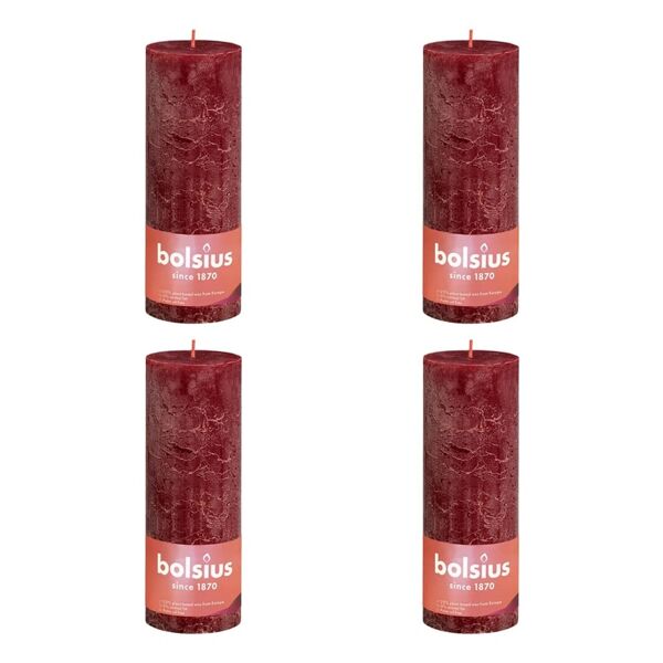 bolsius candele rustiche a colonna shine 4 pz 190x68mm rosso vellutato