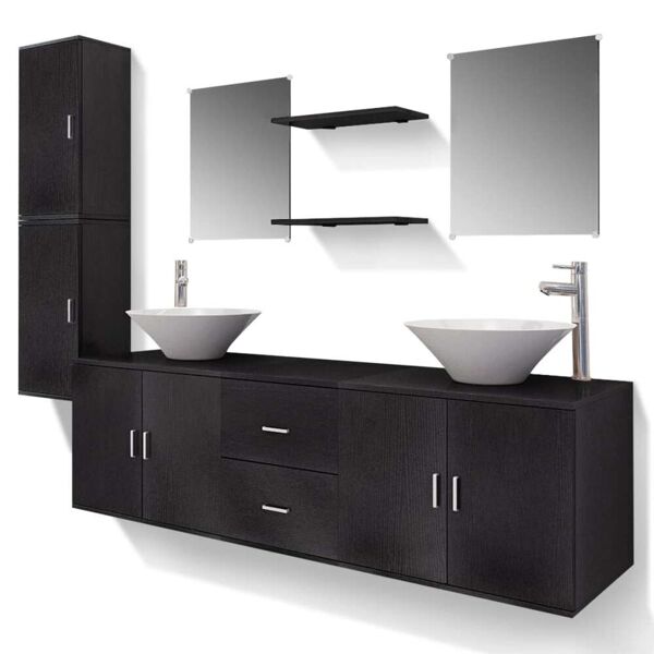 vidaxl set mobili da bagno 11 pz con lavabo e rubinetto nero