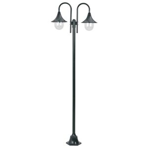 vidaXL Lampione da Giardino E27 220 cm Alluminio 2 Lampade Verde Scuro