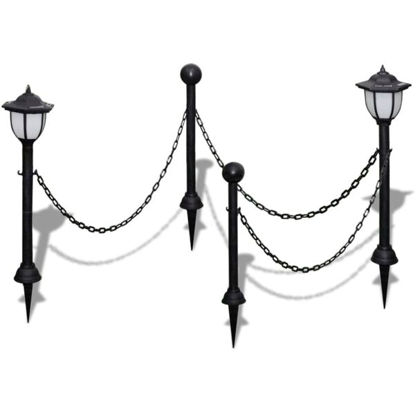 vidaxl set recinzione a catena con 2 lampioncini a led e 2 paletti