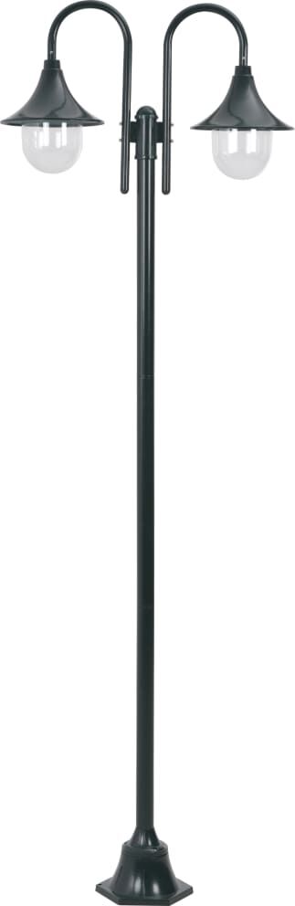 vidaXL Lampione da Giardino E27 220 cm Alluminio 2 Lampade Verde Scuro