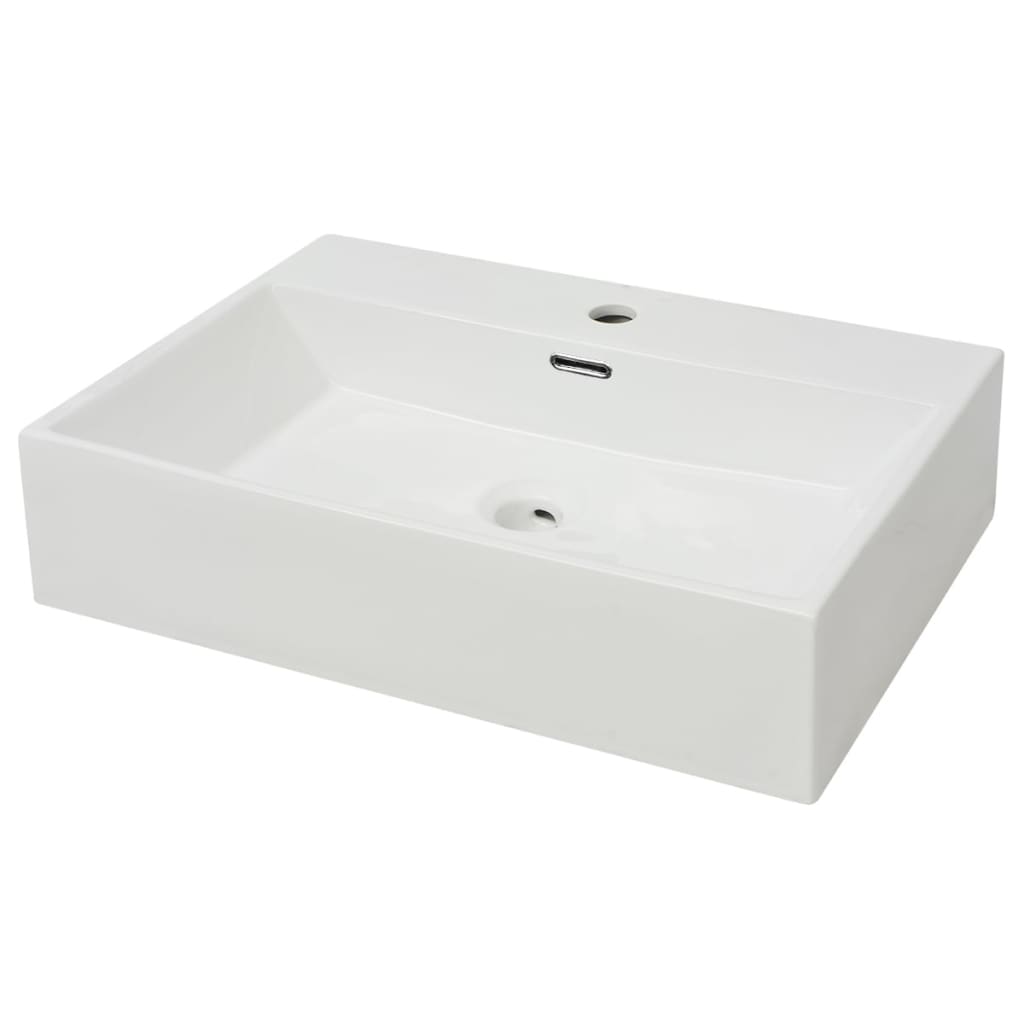 vidaXL Lavandino con Foro Rubinetto Ceramica Bianca 60,5x42,5x14,5 cm