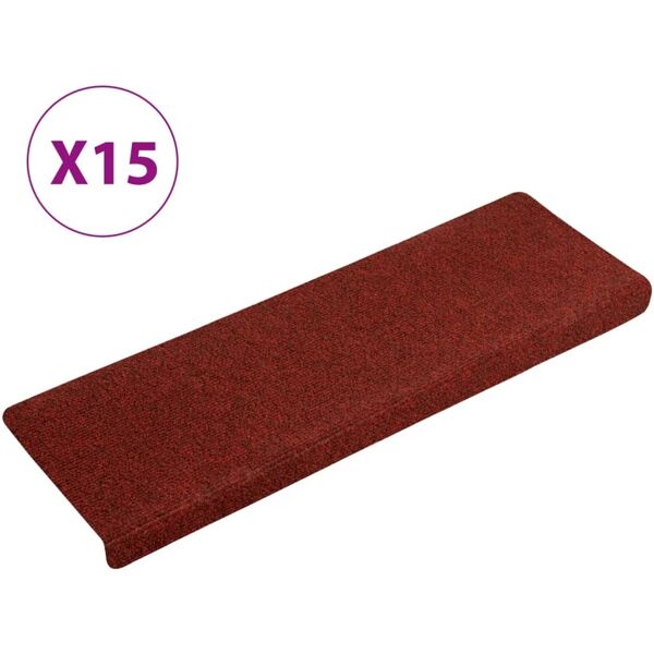 vidaxl tappetini per scale tessuto agugliato 15 pz 65x21x4 cm rossi