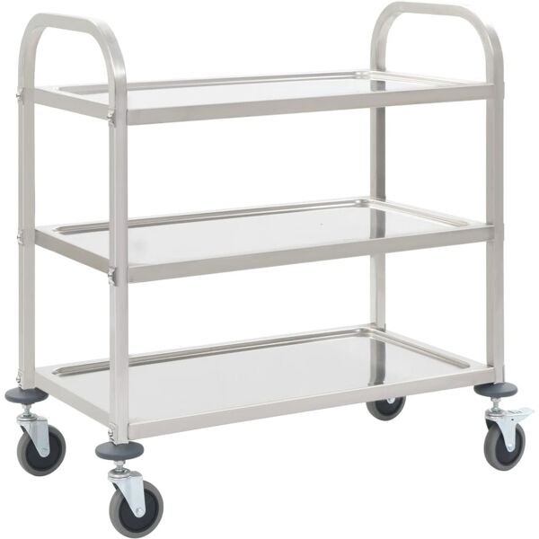 vidaxl carrello da cucina a 3 livelli 96,5x55x90 cm in acciaio inox