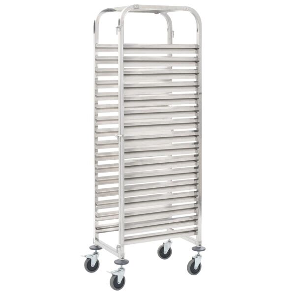 vidaxl carrello da cucina per 16 vassoi 38x55x163 cm in acciaio inox