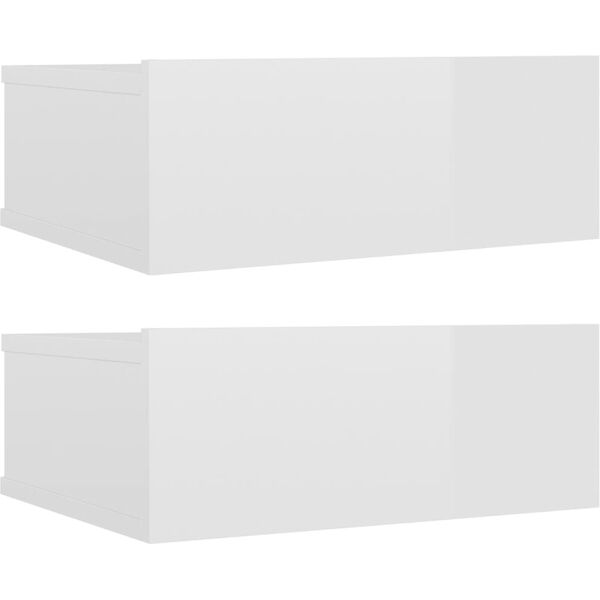 vidaxl comodini pensili 2pz bianco lucido 40x30x15cm legno multistrato