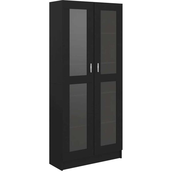 vidaxl armadietto con vetrina nero 82,5x30,5x185,5cm legno multistrato