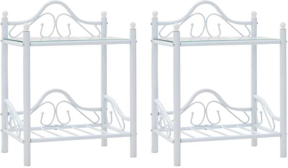 vidaxl comodini set 2 pz acciaio e vetro temperato 45x30,5x60cm bianco