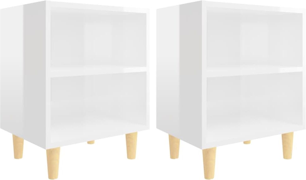 vidaxl comodini gambe in legno massello 2pz bianco lucido 40x30x50 cm