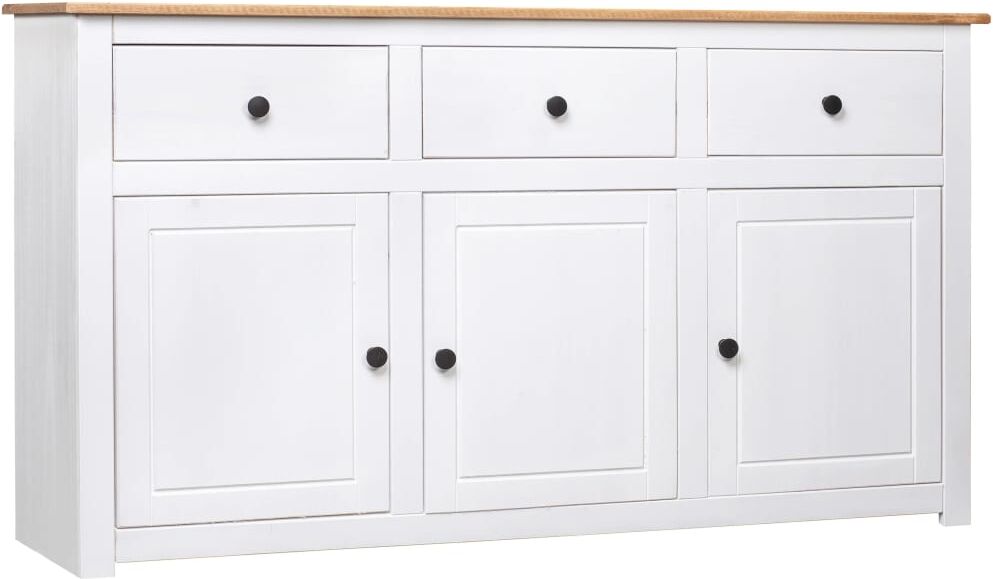 vidaXL Credenza Bianca 135x40x80 cm in Legno Massello di Pino Panama