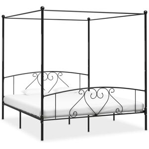 vidaXL Letto a Baldacchino Nero in Metallo 180x200 cm