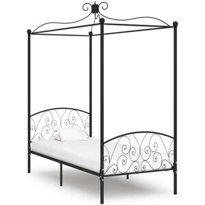 vidaXL Letto a Baldacchino Nero in Metallo 90x200 cm