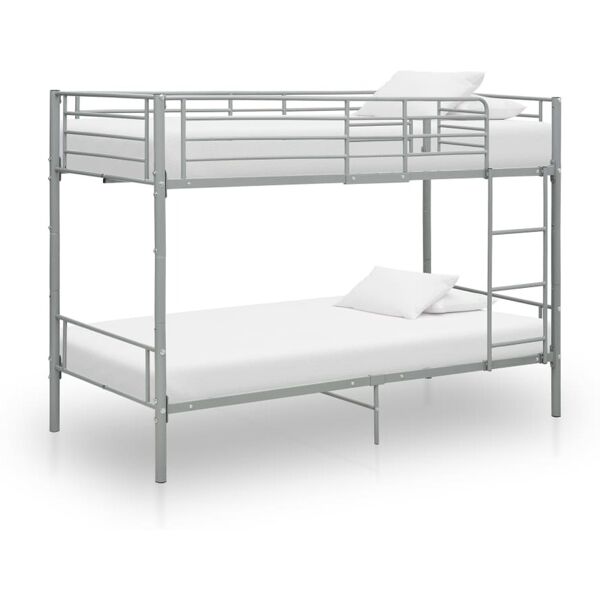 vidaxl letto a castello grigio in metallo 90x200 cm