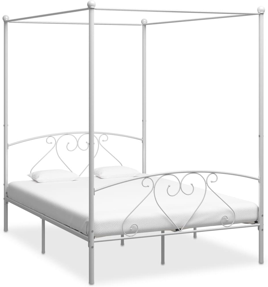 vidaxl letto a baldacchino bianco in metallo 160x200 cm