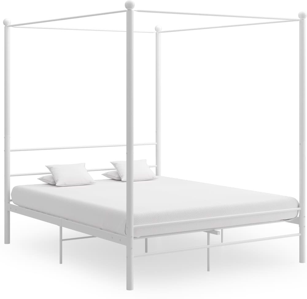 vidaXL Letto a Baldacchino Bianco in Metallo 160x200 cm