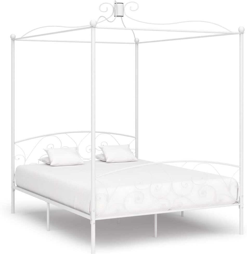 vidaXL Letto a Baldacchino Bianco in Metallo 160x200 cm