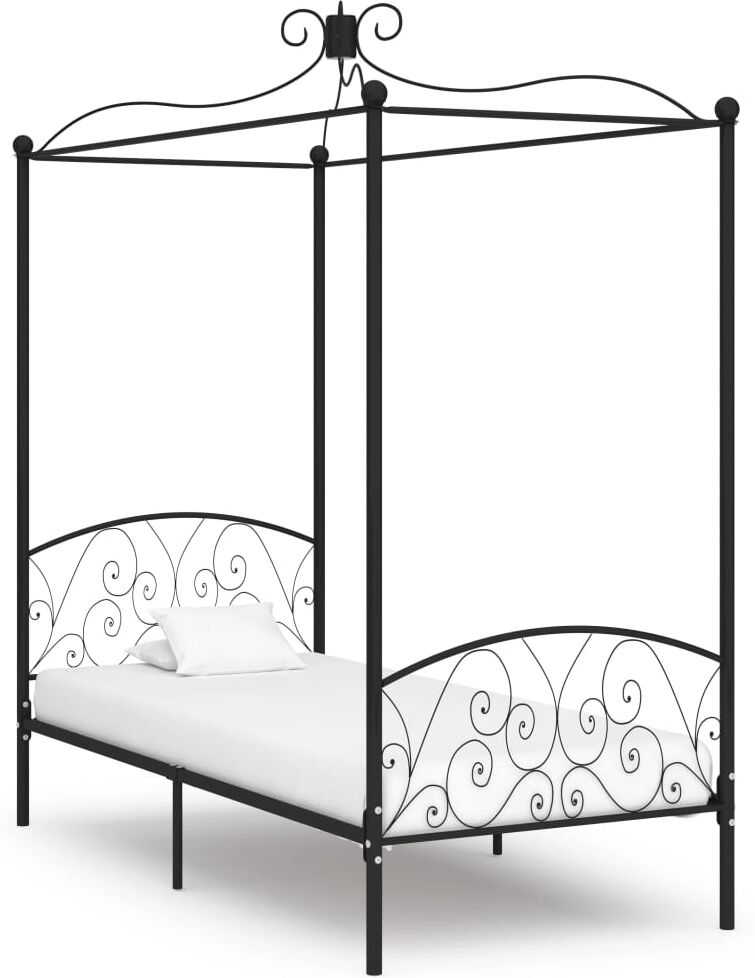 vidaXL Letto a Baldacchino Nero in Metallo 90x200 cm