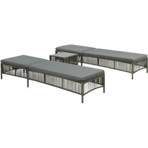 vidaXL Lettini Prendisole 2 pz con Tavolo in Polyrattan Grigio