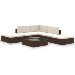 vidaXL Set Divani da Giardino 6 pz con Cuscini in Polyrattan Marrone