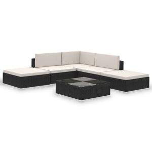 vidaXL Set Divani da Giardino 6 pz con Cuscini in Polyrattan Nero