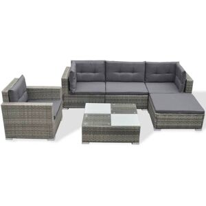 vidaXL Set Divani da Giardino 6 pz con Cuscini in Polyrattan Grigio