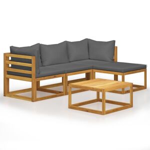 vidaXL Set Divani Giardino 5 pz con Cuscini Legno Massello di Acacia