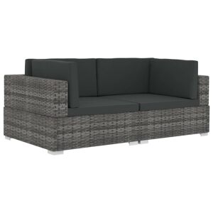 vidaXL Poltrone Modulari ad Angolo con Cuscini 2 pz Polyrattan Grigio