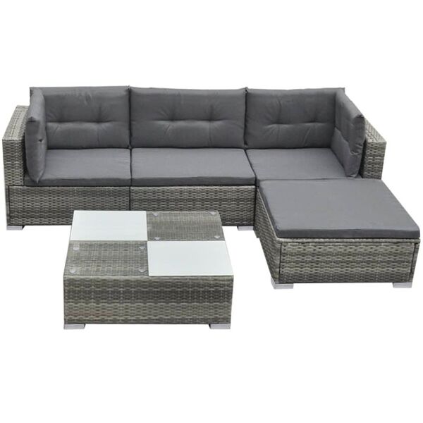 vidaxl set divani da giardino 5 pz con cuscini in polyrattan grigio