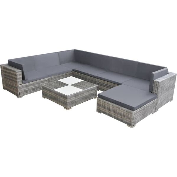 vidaxl set divani da giardino 8 pz con cuscini in polyrattan grigio