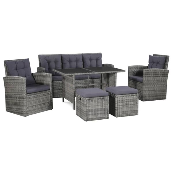 vidaxl set divani da giardino 6 pz con cuscini in polyrattan grigio