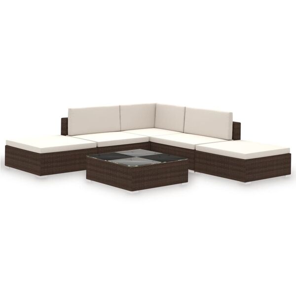 vidaxl set divani da giardino 6 pz con cuscini in polyrattan marrone