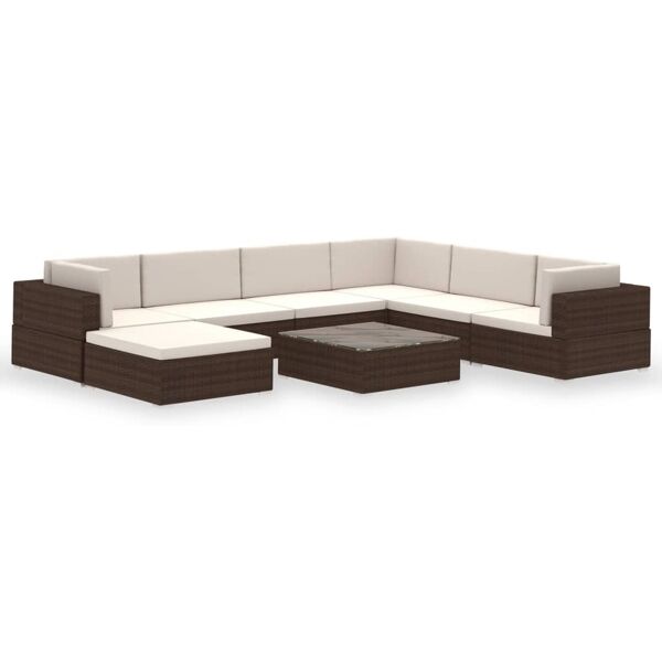 vidaxl set divani da giardino 8 pz con cuscini in polyrattan marrone