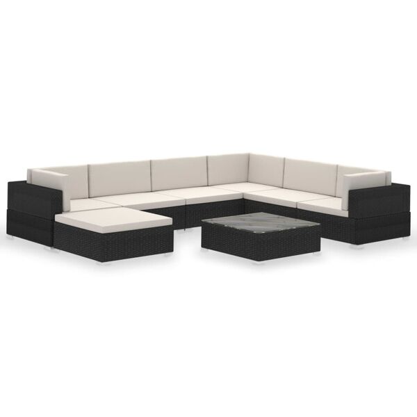 vidaxl set divani da giardino 8 pz con cuscini in polyrattan nero
