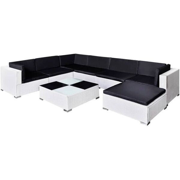 vidaxl set divani da giardino 8 pz con cuscini in polyrattan bianco