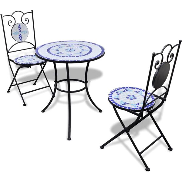 vidaxl set da bistrot 3 pz in piastrelle di ceramica blu e bianco