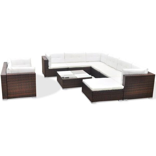 vidaxl set divani da giardino 10 pz con cuscini in polyrattan marrone