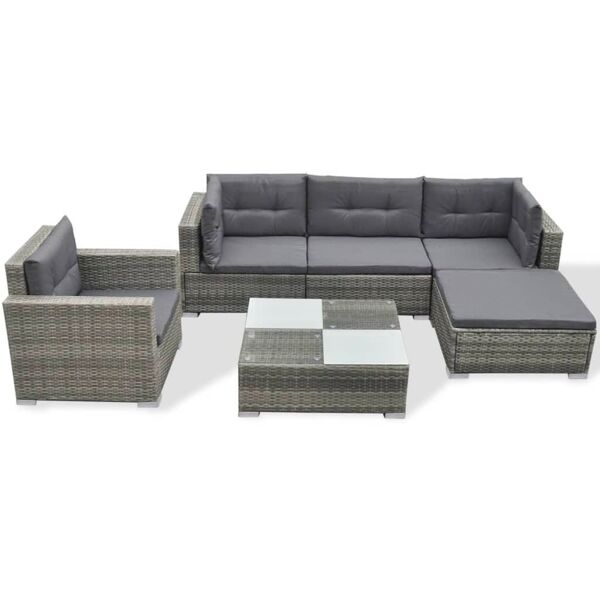 vidaxl set divani da giardino 6 pz con cuscini in polyrattan grigio