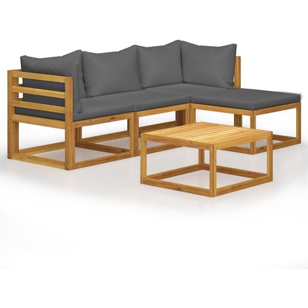 vidaxl set divani giardino 5 pz con cuscini legno massello di acacia