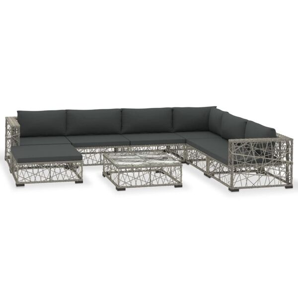 vidaxl set divani da giardino 8 pz con cuscini in polyrattan grigio