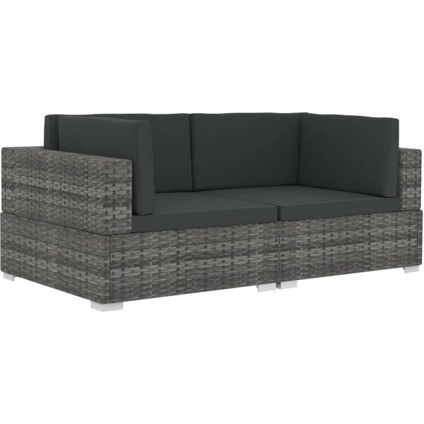 vidaxl poltrone modulari ad angolo con cuscini 2 pz polyrattan grigio