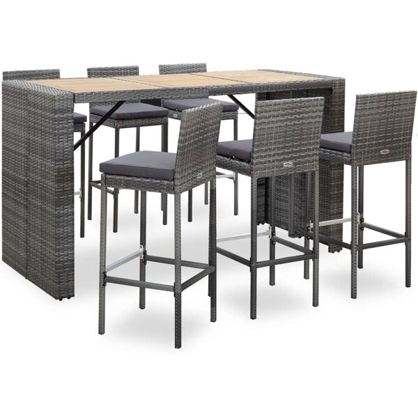 vidaxl set da bar da giardino 7 pz con cuscini in polyrattan grigio