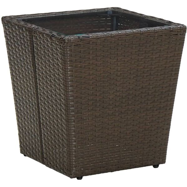 vidaxl tavolino marrone 41,5x41,5x44cm in polyrattan e vetro temperato