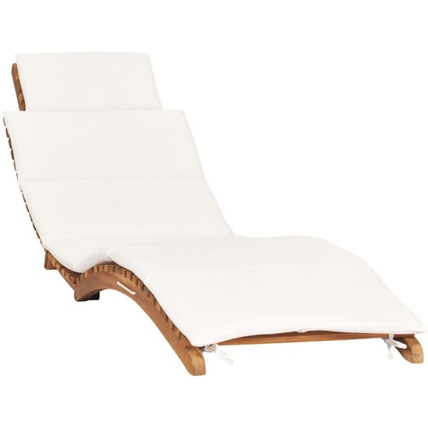 vidaxl idaxl lettino prendisole pieghevole con cuscino bianco crema in teak