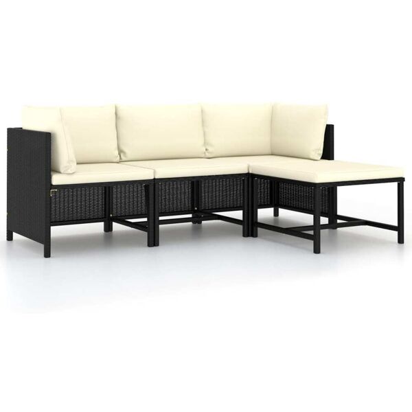 vidaxl set divani da giardino 4 pz con cuscini in polyrattan nero