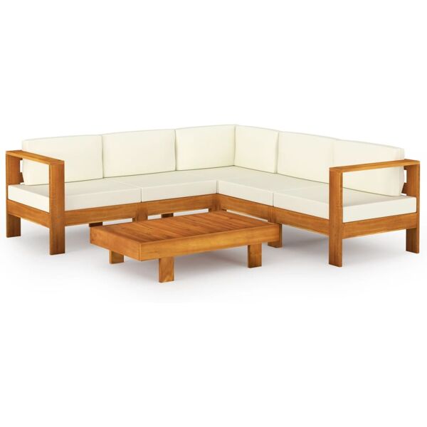 vidaxl set divani giardino 6 pz cuscini bianco crema in legno d'acacia