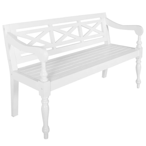 vidaxl panca batavia 123 cm in legno massello di mogano bianco