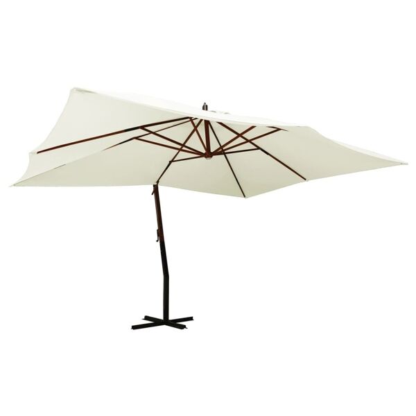 vidaxl ombrellone a sbalzo con palo in legno 400x300 cm bianco sabbia
