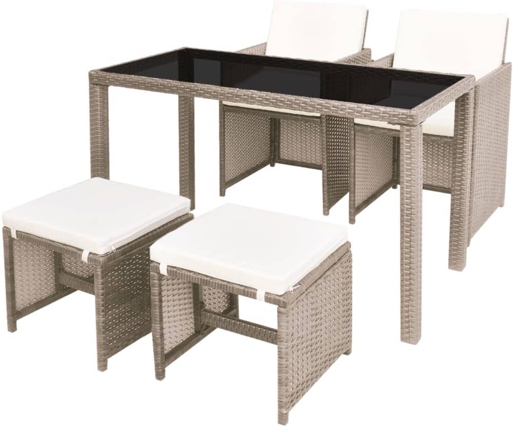 vidaxl set da pranzo da giardino 5 pz con cuscini in polyrattan beige