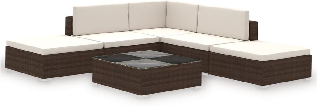 vidaxl set divani da giardino 6 pz con cuscini in polyrattan marrone